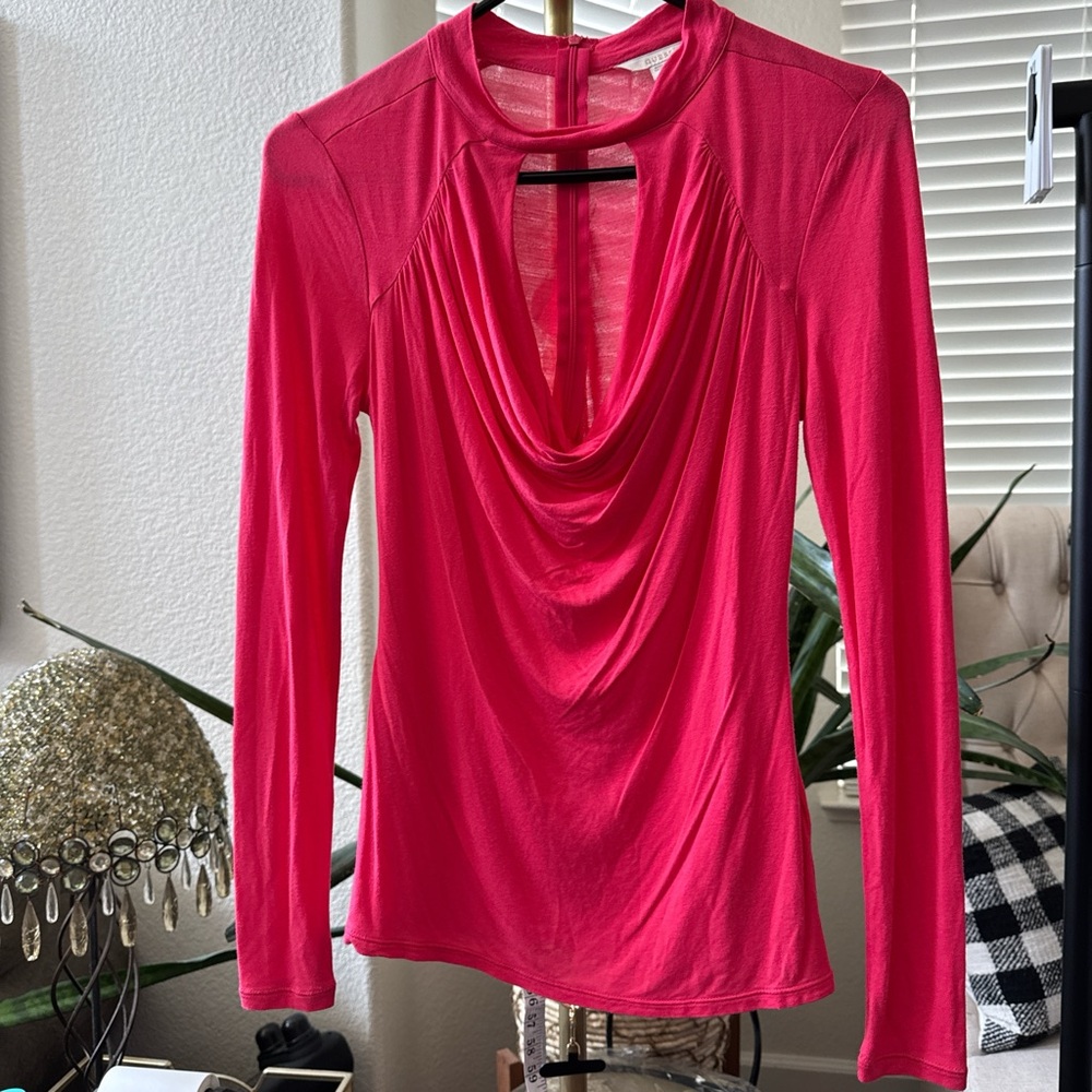 GUESS Lightweight Stretchy Knit Draped Cutout Blouse Size S